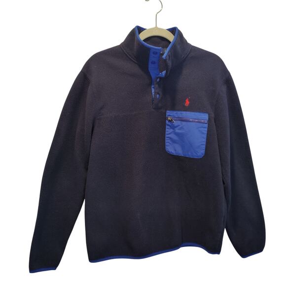 Polo Ralph Lauren Mens Sz S Navy Blue Fleece 1/4 Snap Pullover Jacket Colorblock - Picture 1 of 6